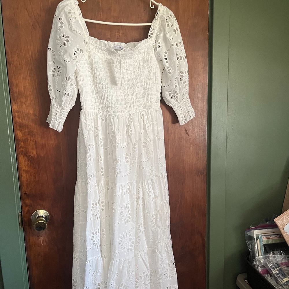 Baltic Born White Eyelet Smocked  Midi Dress